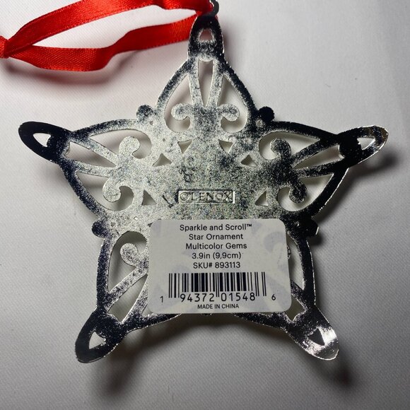 Lenox Sparkle and Scroll Star Ornament Multicolor Gems Silver 893113 NIP - Picture 4 of 4